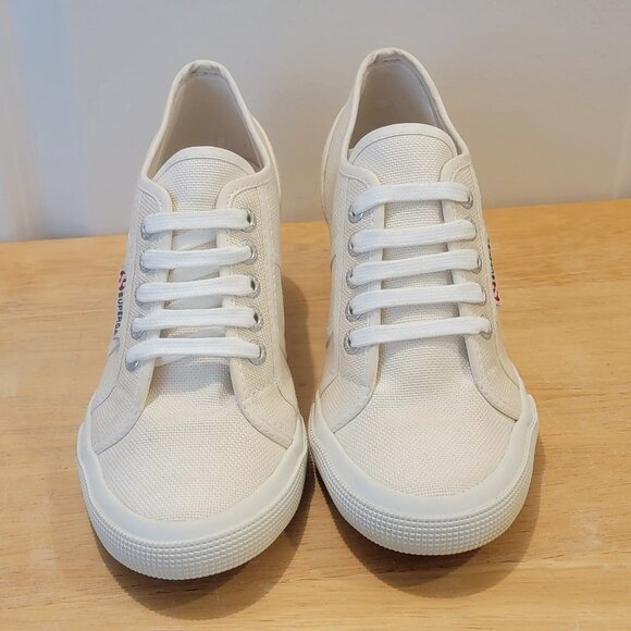 Size 37 (6.5) SUPERGA Ivory Hidden Wedge Sneakers. Never Worn. - Picture 6 of 10